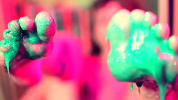 Barefoot stuck in glue & masturbation