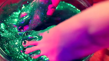 Barefoot stuck in glue & masturbation