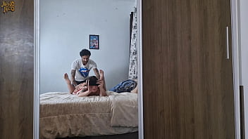 Anal bbc fucking her little asshole in front of the mirror