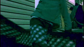 Time lapse stop frame stretch against steps at night with lattice shadow ass and legs effect