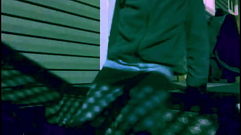 Time lapse stop frame stretch against steps at night with lattice shadow ass and legs effect