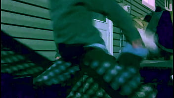 Time lapse stop frame stretch against steps at night with lattice shadow ass and legs effect