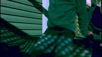 Time lapse stop frame stretch against steps at night with lattice shadow ass and legs effect