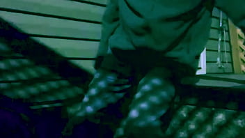 Time lapse stop frame stretch against steps at night with lattice shadow ass and legs effect