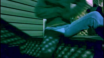 Time lapse stop frame stretch against steps at night with lattice shadow ass and legs effect