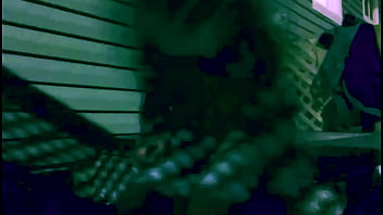 Time lapse stop frame stretch against steps at night with lattice shadow ass and legs effect