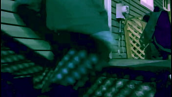 Time lapse stop frame stretch against steps at night with lattice shadow ass and legs effect