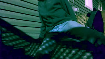 Time lapse stop frame stretch against steps at night with lattice shadow ass and legs effect