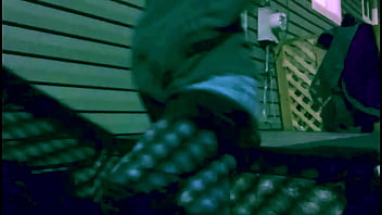 Time lapse stop frame stretch against steps at night with lattice shadow ass and legs effect