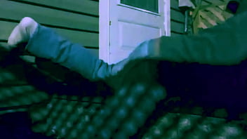 Time lapse stop frame stretch against steps at night with lattice shadow ass and legs effect