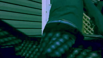 Time lapse stop frame stretch against steps at night with lattice shadow ass and legs effect