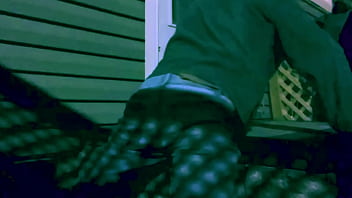 Time lapse stop frame stretch against steps at night with lattice shadow ass and legs effect Time lapse stop frame stretch against steps at night with lattice shadow ass and legs effect