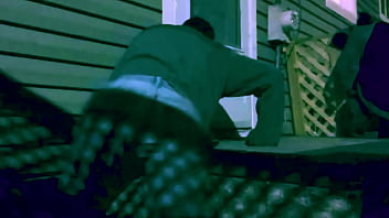 Time lapse stop frame stretch against steps at night with lattice shadow ass and legs effect