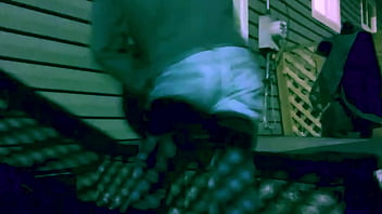 Time lapse stop frame stretch against steps at night with lattice shadow ass and legs effect