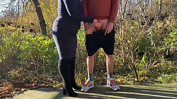 Mother in law tries hard to make me cum in a public park