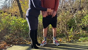 Mother in law tries hard to make me cum in a public park