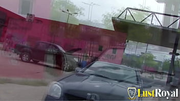 Attractive french brunette fucked in the car outdoors