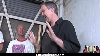 Ebony babe sucks group of white guys 4