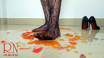 Sweet jeles destroying with high heels shoes on the floor c1