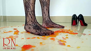 Sweet jeles destroying with high heels shoes on the floor c1