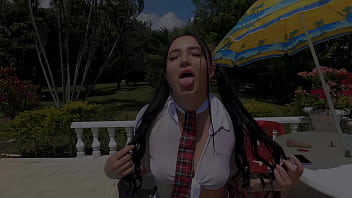 Hot girl enjoys masturbating by the pool