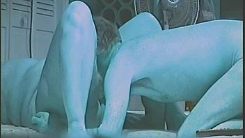 Big ass and belly hot sex on the futon in light blue mode