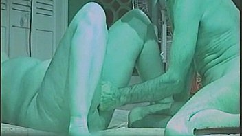 Big ass and belly hot sex on the futon in light blue mode