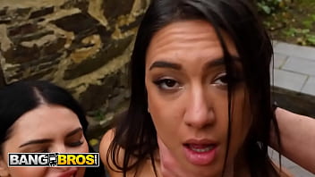Bangbros horny tourists strip down in the cold and end up getting fucked hard in a vineyard threesome