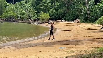 Accidental homemade sex in public beach handjob and outdoor cumshot