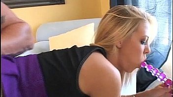 Horny blonde putting toy in her both holes