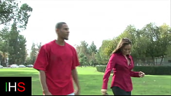 Black guy with huge cock fucks a very horny brunette milf