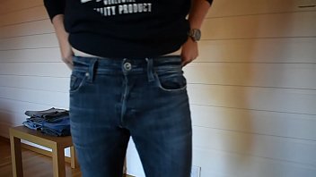 Trying on tight jeans