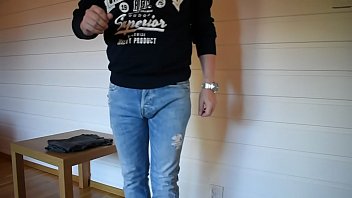 Trying on tight jeans