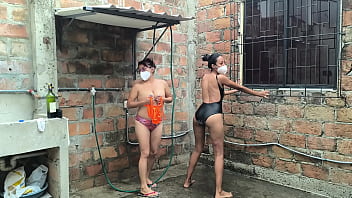 My neighbor's diplomacy ends in an exciting way we get together in the shower and get excited while we spray water on our skin