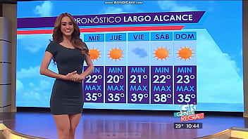 Sexy news anchor with sexy figure on live tv channel