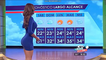 Sexy news anchor with sexy figure on live tv channel