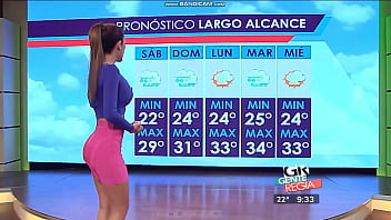 Sexy news anchor with sexy figure on live tv channel