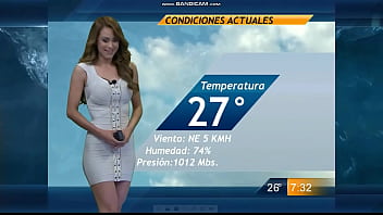 Sexy news anchor with sexy figure on live tv channel