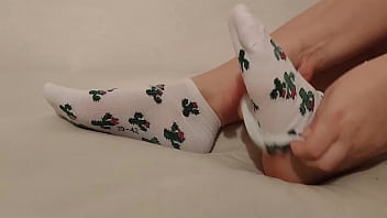 Showing off new cute socks Showing off new cute socks