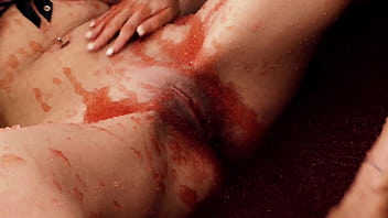 Chloe conrad and leila bee masturbate in a pool of strawberry jelly