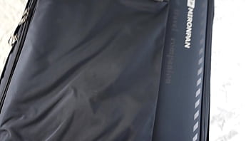 The girl got into my suitcase and licked own pussy