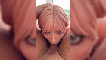 Cute beauty with gag in collar & handcuffs hard fucked in mouth and pussy pov