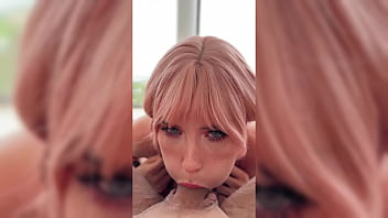 Cute beauty with gag in collar & handcuffs hard fucked in mouth and pussy pov