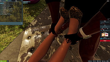 Doing foreplay footjob in midnight