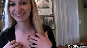 Amazing blonde babe dicked on her bed by a lucky dude