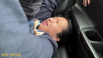 Backseat of the car anal and throat with creampie