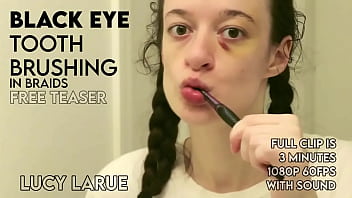 Black eye tooth brushing in braids