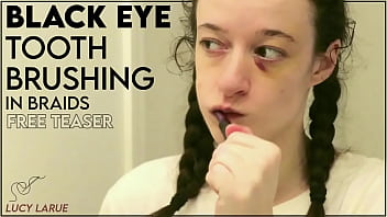 Black eye tooth brushing in braids