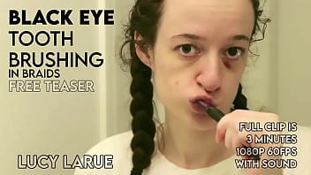 Black eye tooth brushing in braids