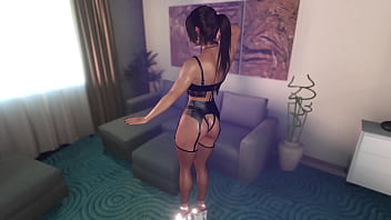 Busty tanned lara croft in provocative lingerie can do more than rob a tombs
